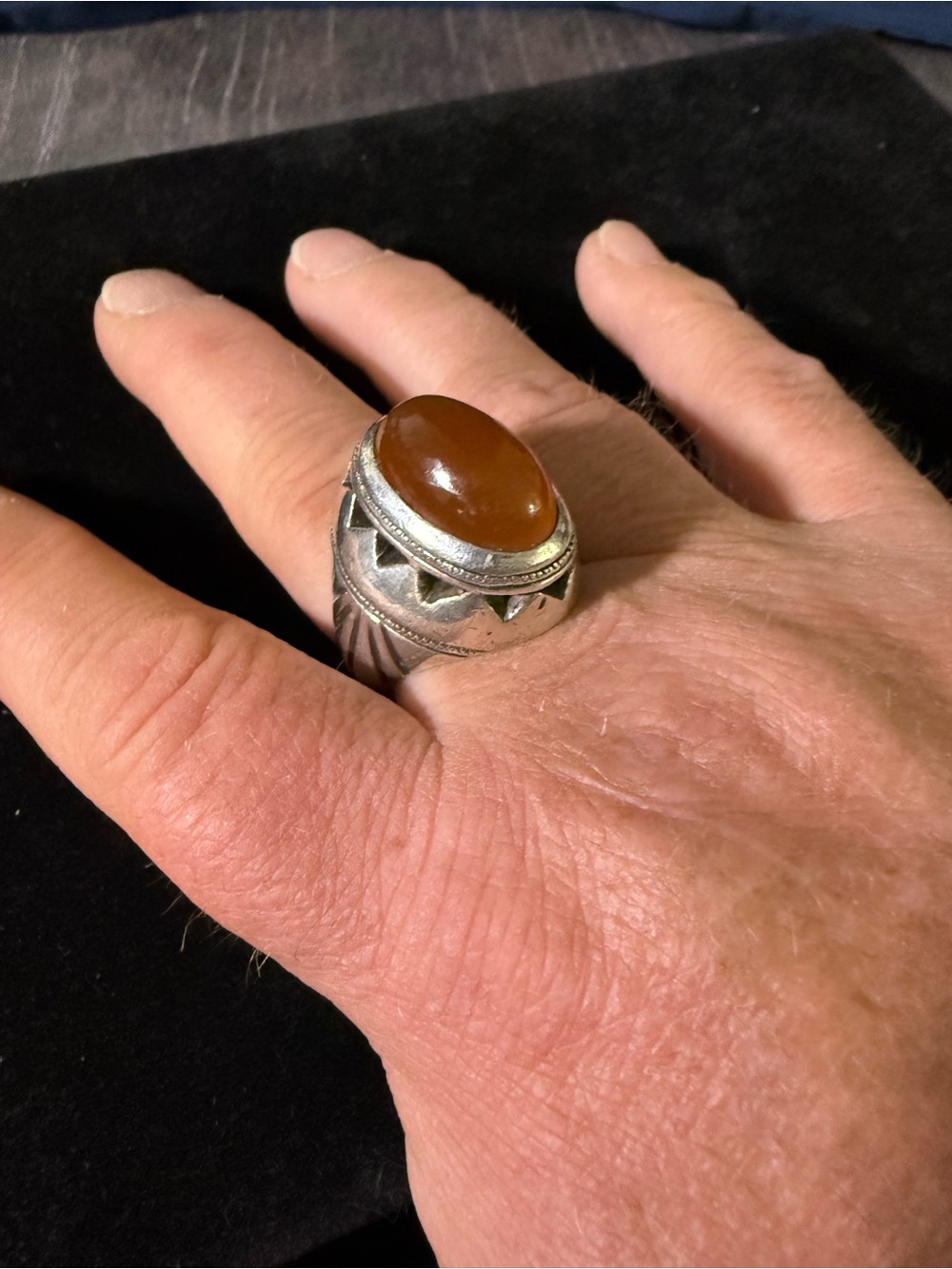 Men’s Sterling Silver Turkmen Statement Ring with Carnelian Stone